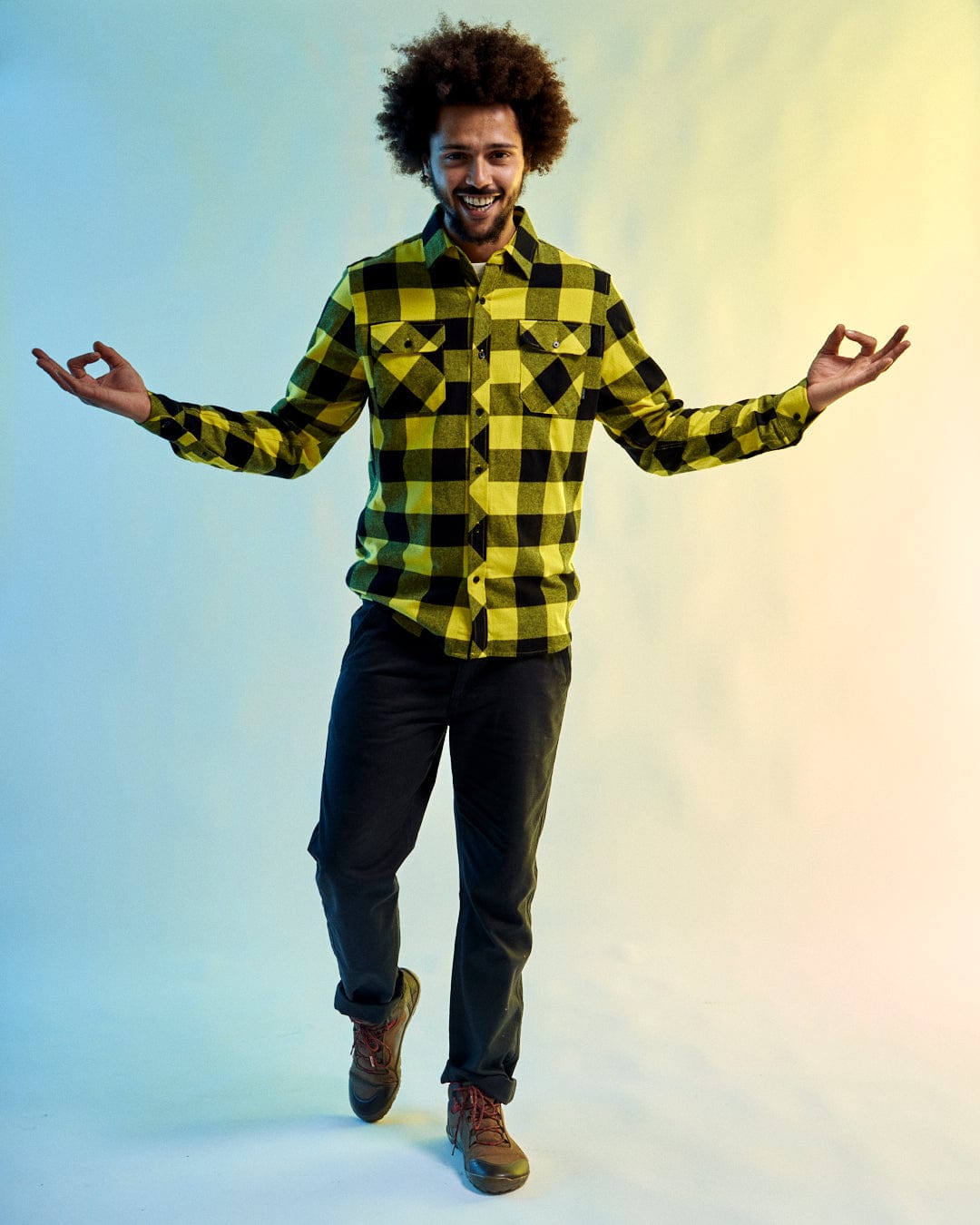 Jak - Mens Flannel Shirt - Black/Yellow