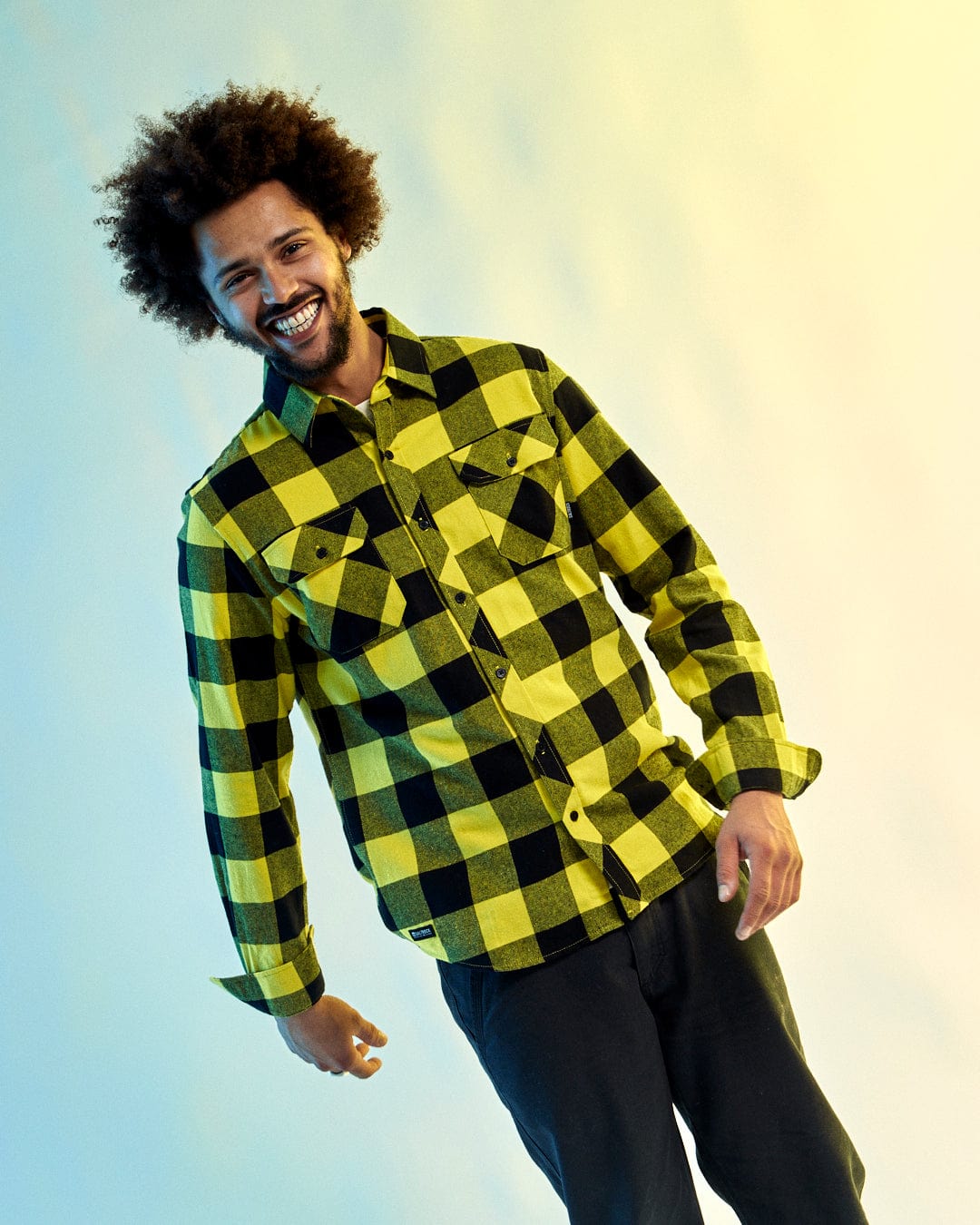 Jak - Mens Flannel Shirt - Black/Yellow