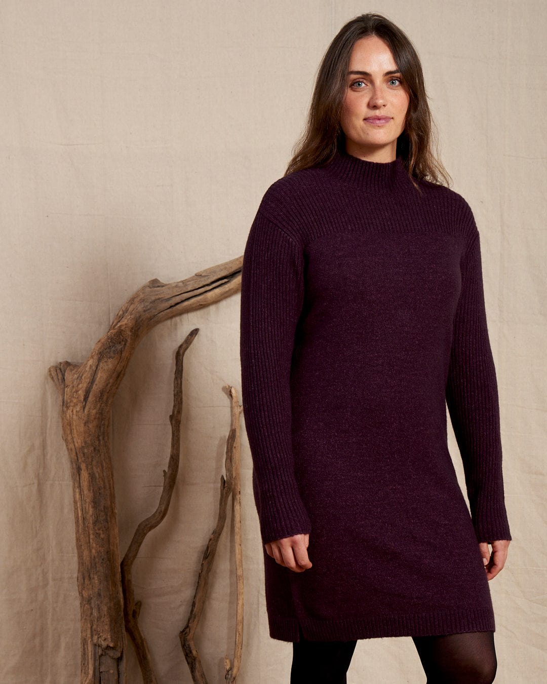 Lyra - Womens Knitted Dress - Burgundy