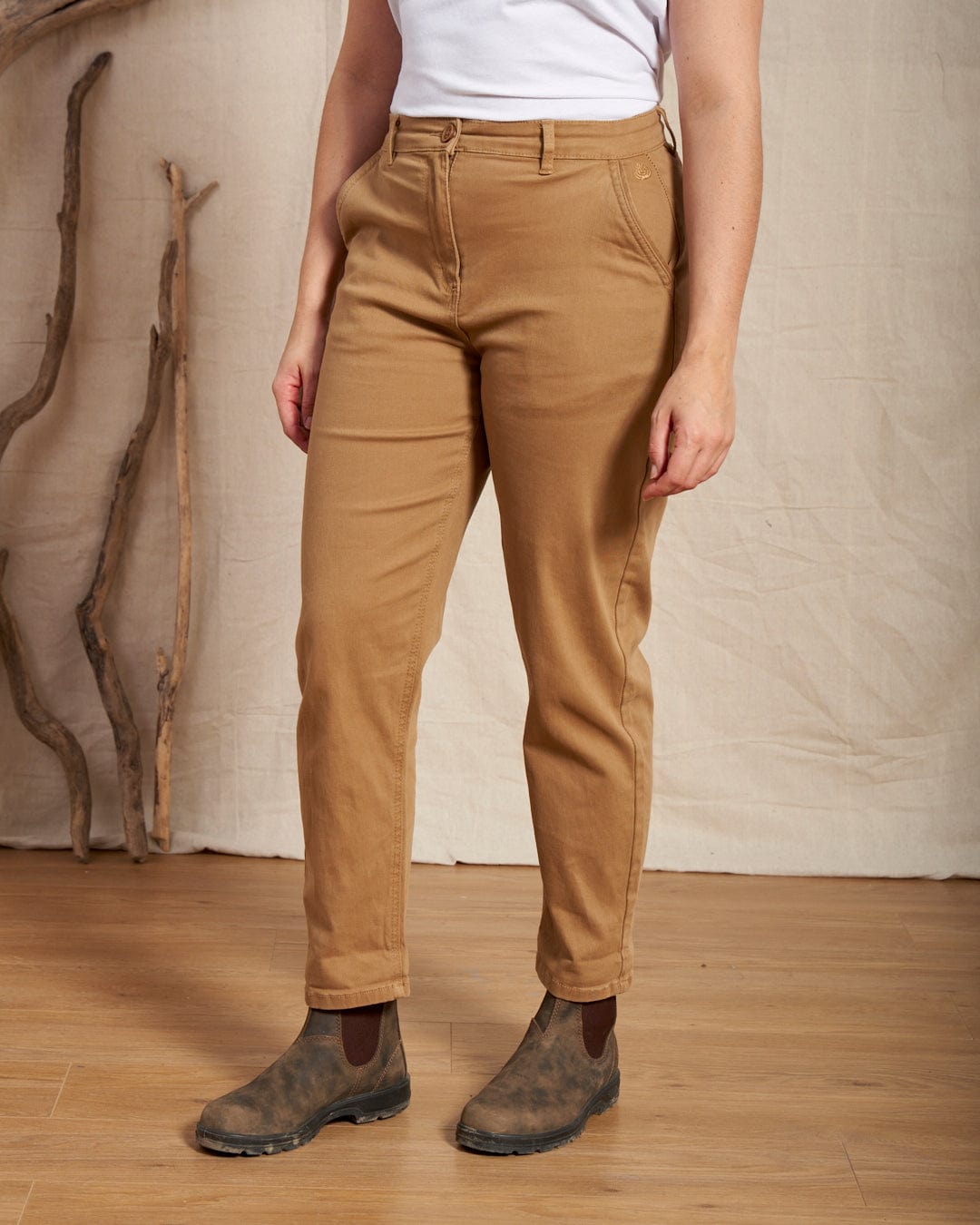 Mara - Womens Tapered Chino Trousers - Brown