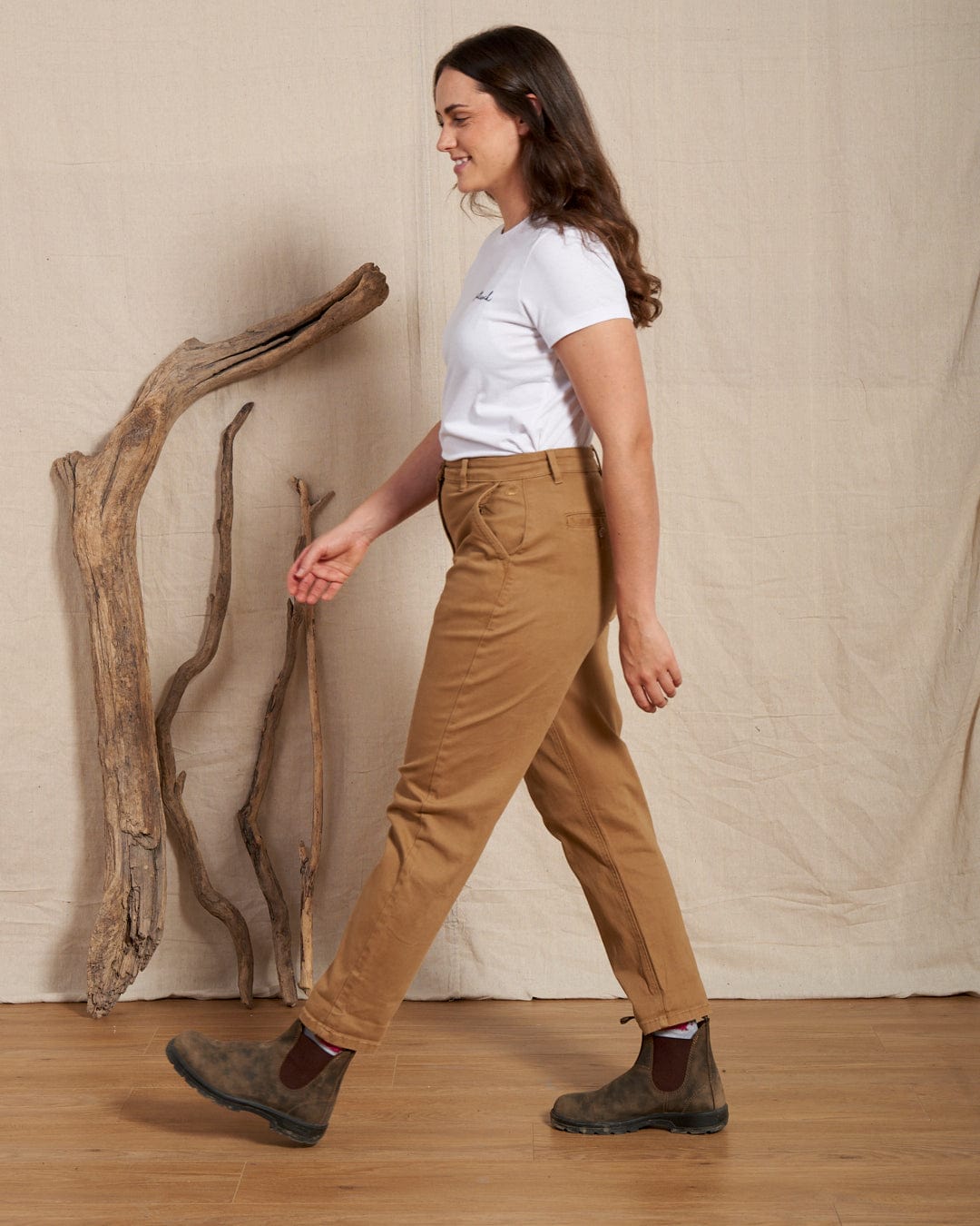 Mara - Womens Tapered Chino Trousers - Brown