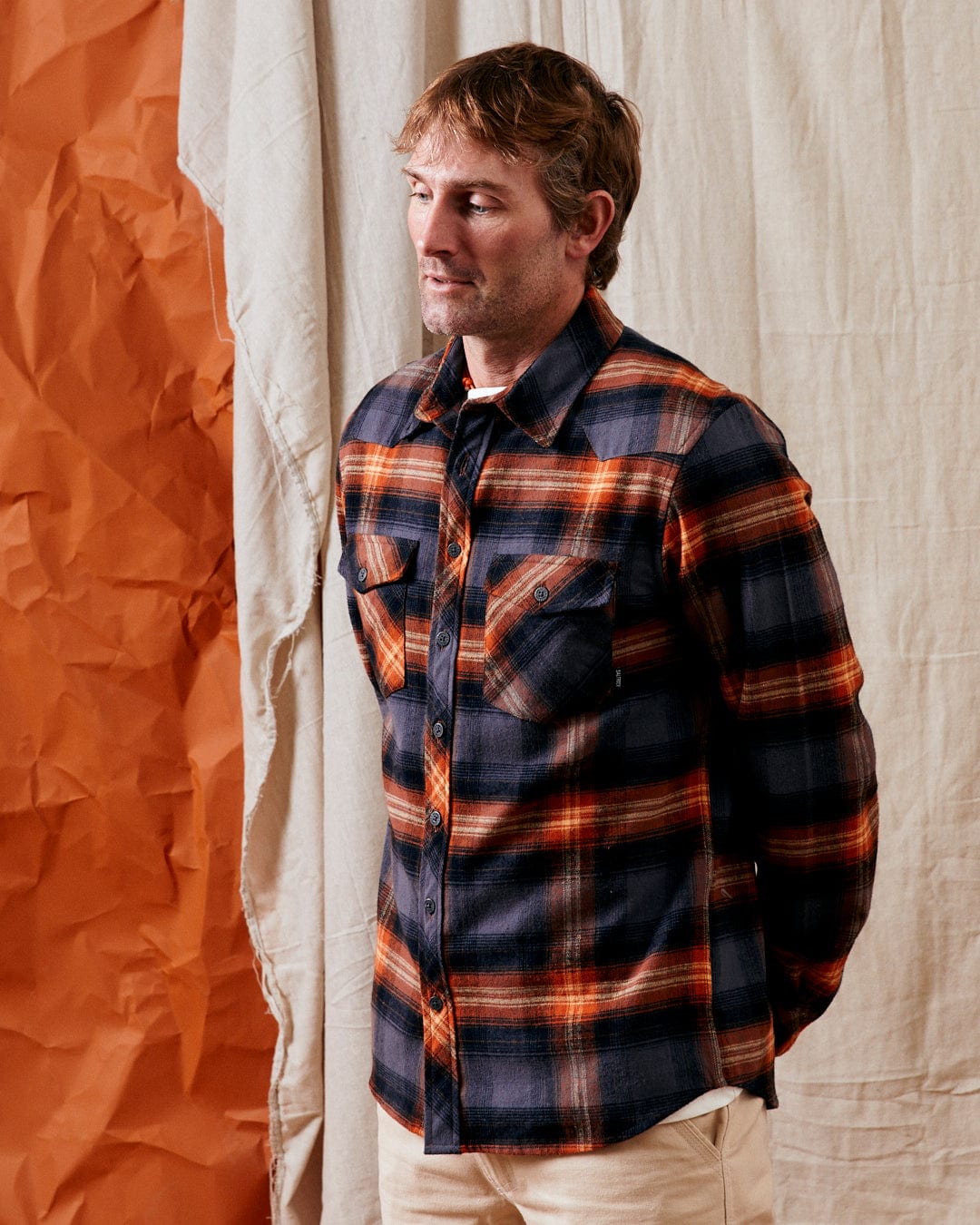 Miles - Mens Check Flannel Shirt - Orange