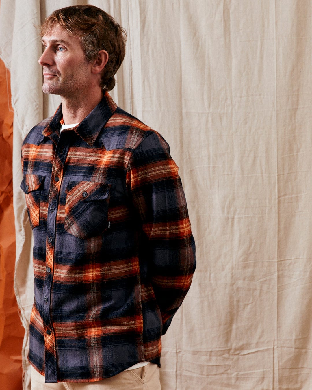 Miles - Mens Check Flannel Shirt - Orange