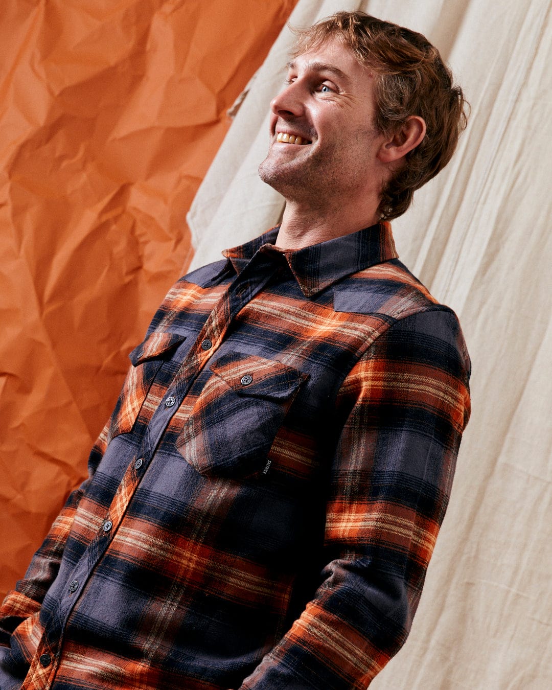 Miles - Mens Check Flannel Shirt - Orange