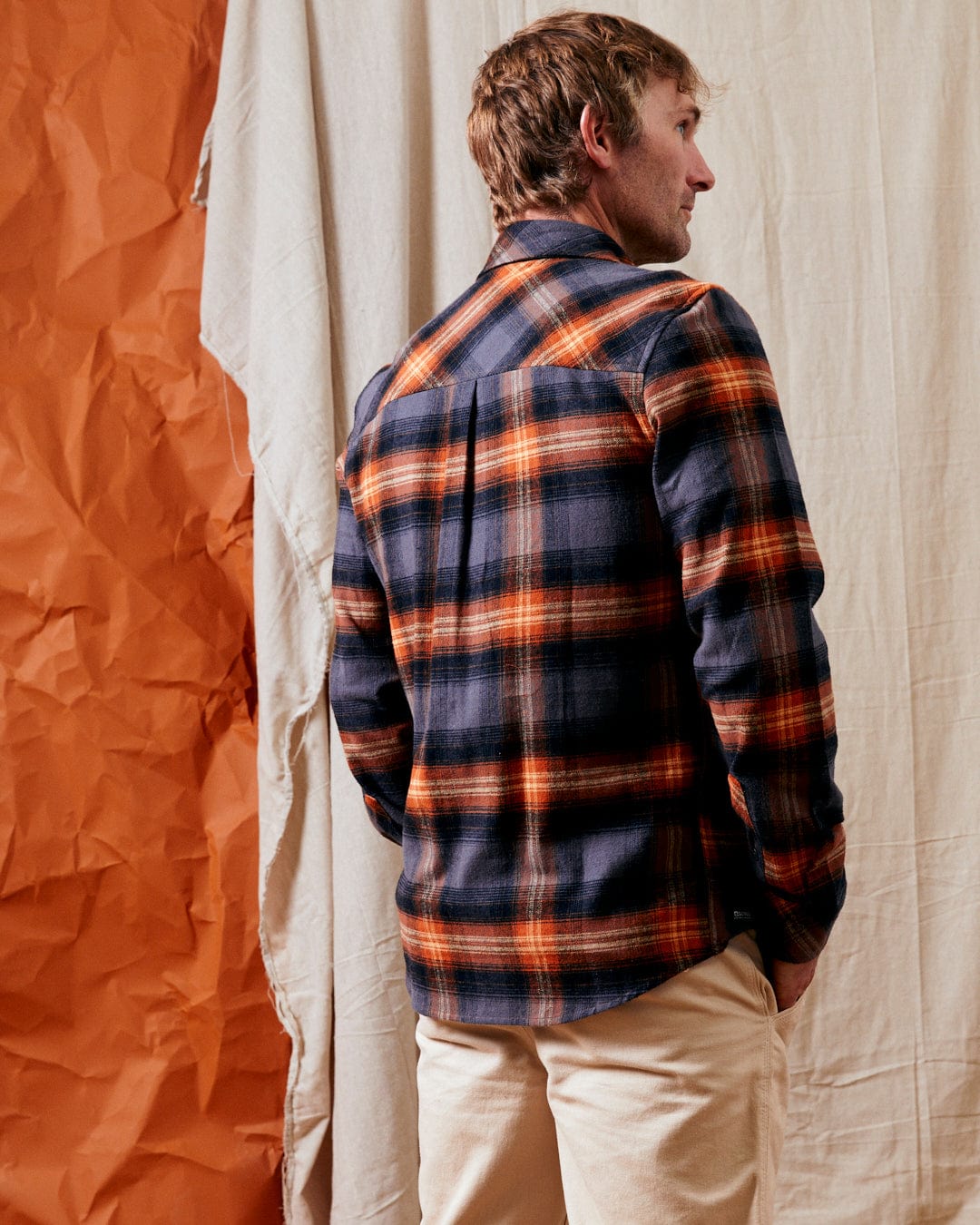 Miles - Mens Check Flannel Shirt - Orange