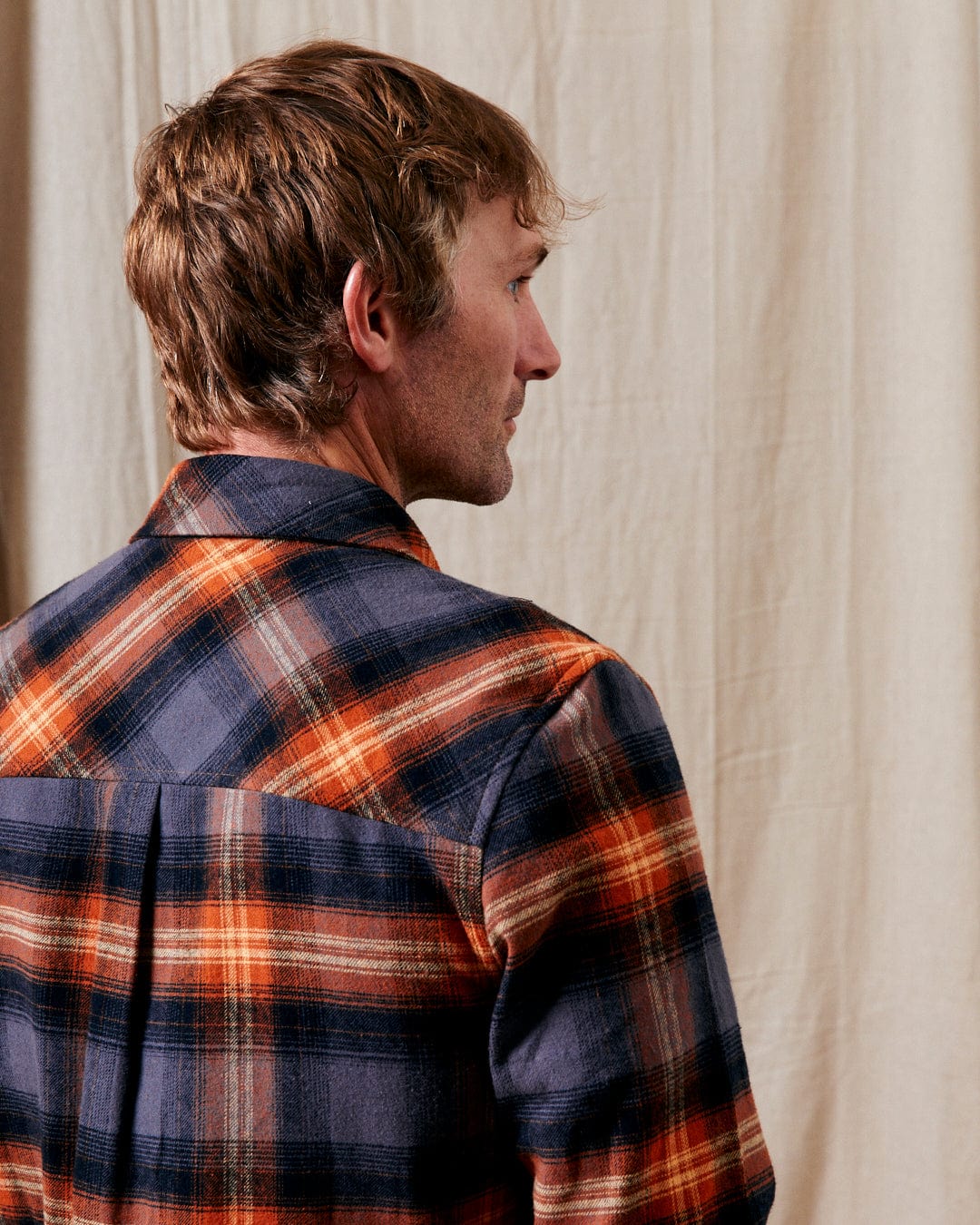 Miles - Mens Check Flannel Shirt - Orange