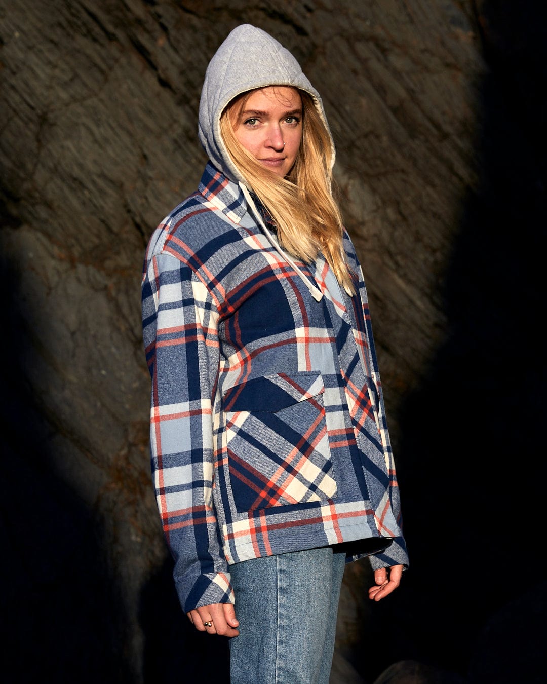 Hooded check shirt on sale womens