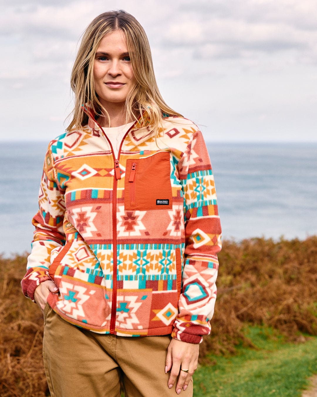 Patchwork Ava - Womens Recycled Microfibre Fleece - Orange