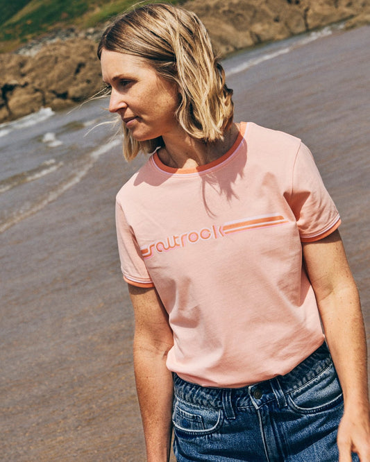 Retro Ribbon - Womens Shorts Sleeve T-Shirt - Peach