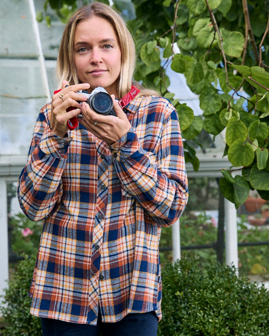 Rosalin - Womens Check Shirt - Burnt Orange