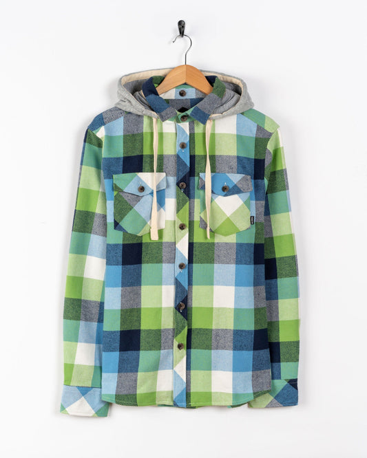 Beale - Mens Hooded Flannel Shirt - Light Blue