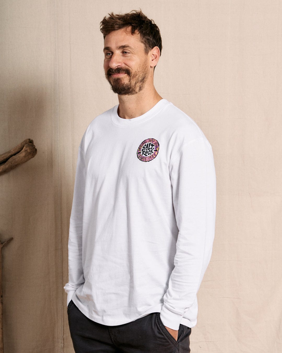 SR Warp - Mens Oversized Long Sleeve T-Shirt - White