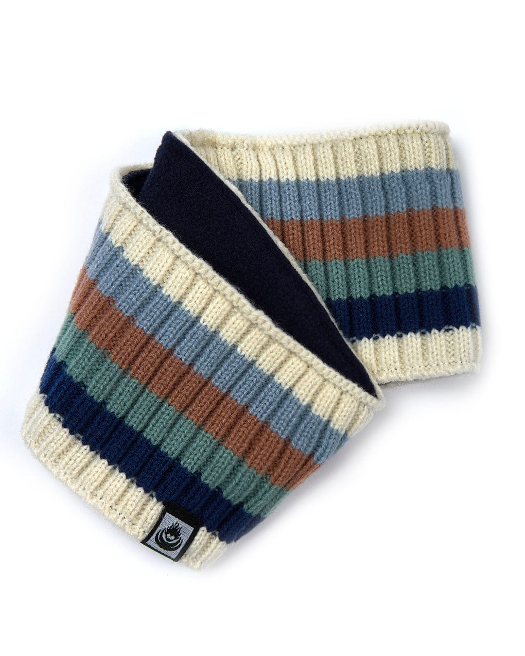 A stylish headband with the Stripe Out - Knitted Headband - Multi from Saltrock.