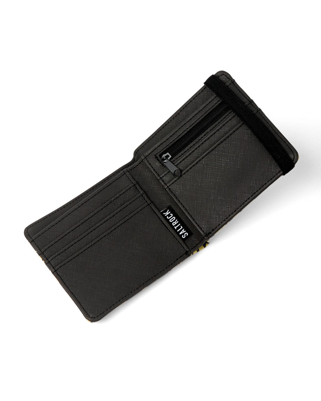 The Shroom Warp Wallet by Saltrock, in a sleek foldable design, comes in green and features multiple card slots and a zippered compartment. It boasts a water-resistant finish for durability, with the "Saltrock" label prominently displayed.