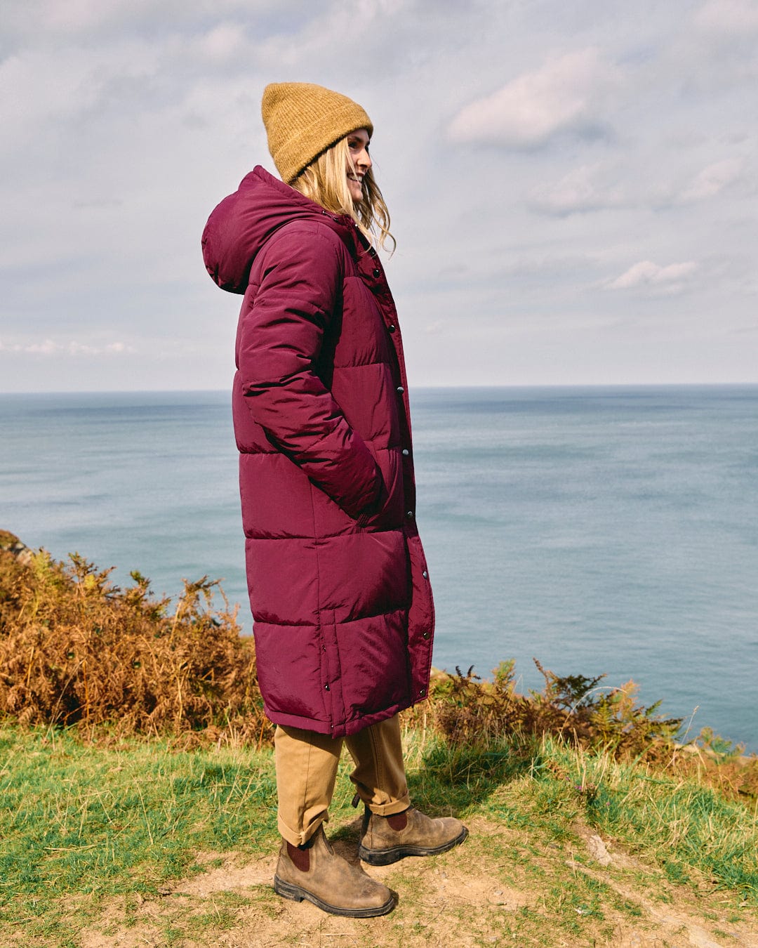 Tahoe Womens Longline Padded Coat Burgundy