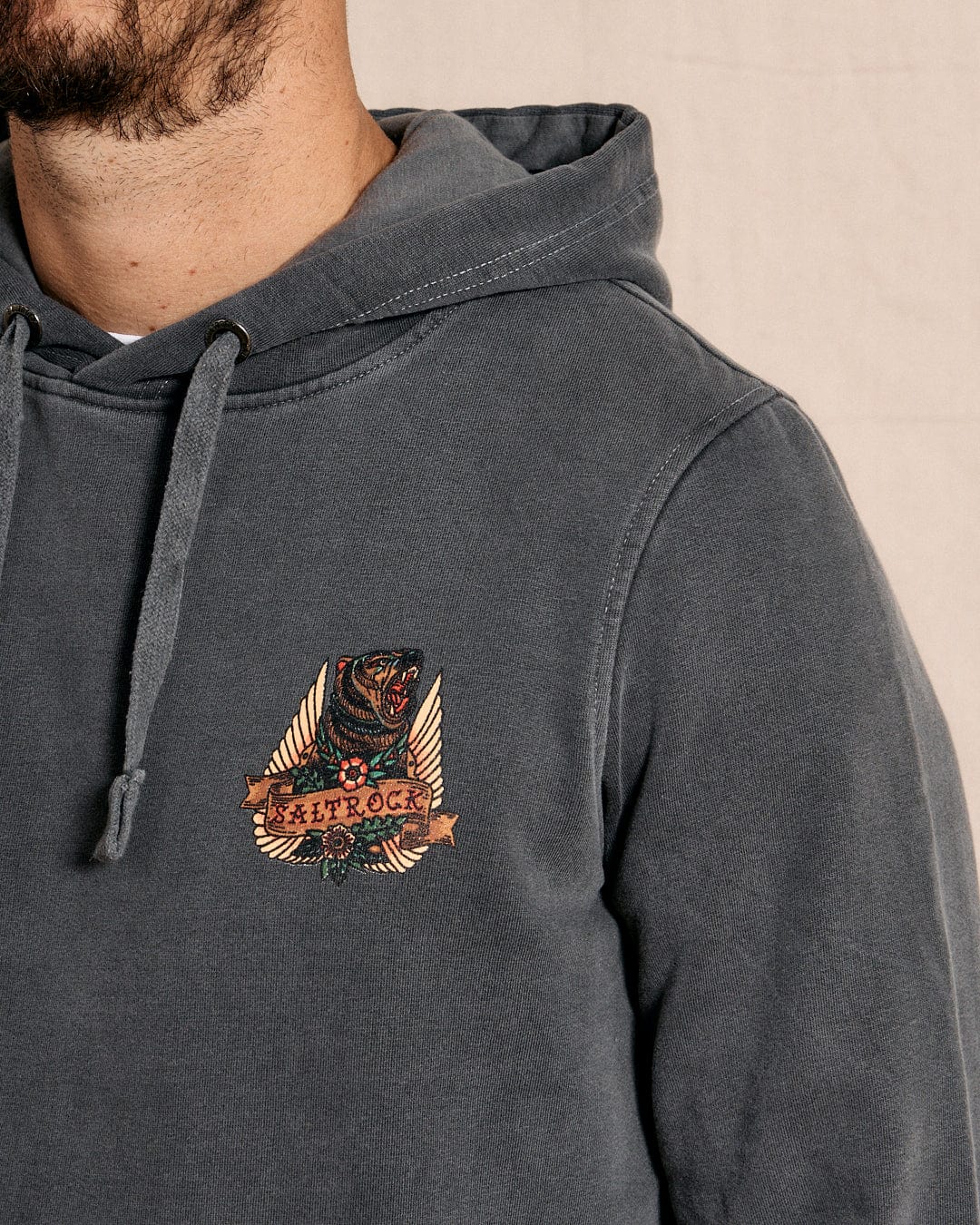 Tattoo Bear - Mens Pop Hoodie - Washed Black