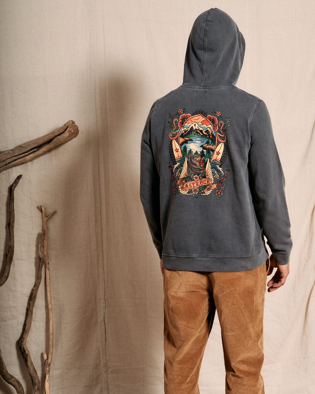 Tattoo Bear - Mens Pop Hoodie - Washed Black