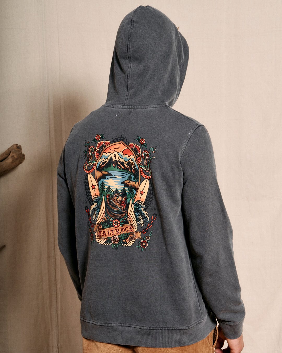 Tattoo Bear - Mens Pop Hoodie - Washed Black