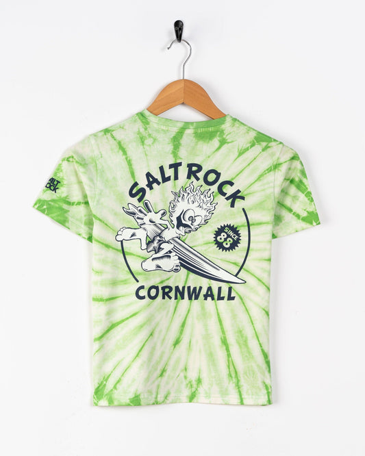 Wave Rider Cornwall - Kids Short Sleeve T-Shirt - Tie Dye Green