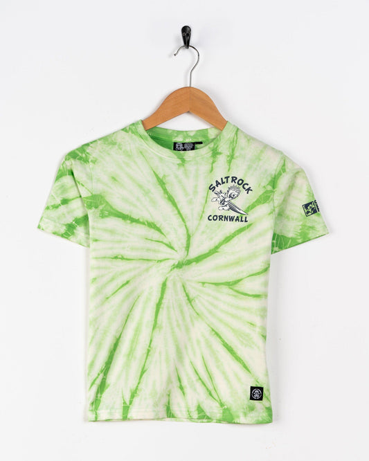 Wave Rider Cornwall - Kids Short Sleeve T-Shirt - Tie Dye Green