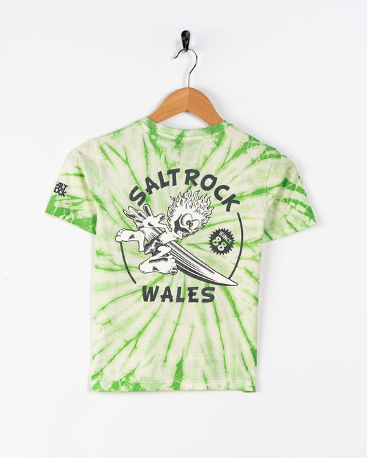 Wave Rider Wales - Kids Short Sleeve T-Shirt - Tie Dye Green