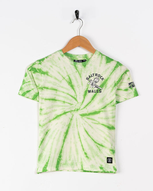 Wave Rider Wales - Kids Short Sleeve T-Shirt - Tie Dye Green