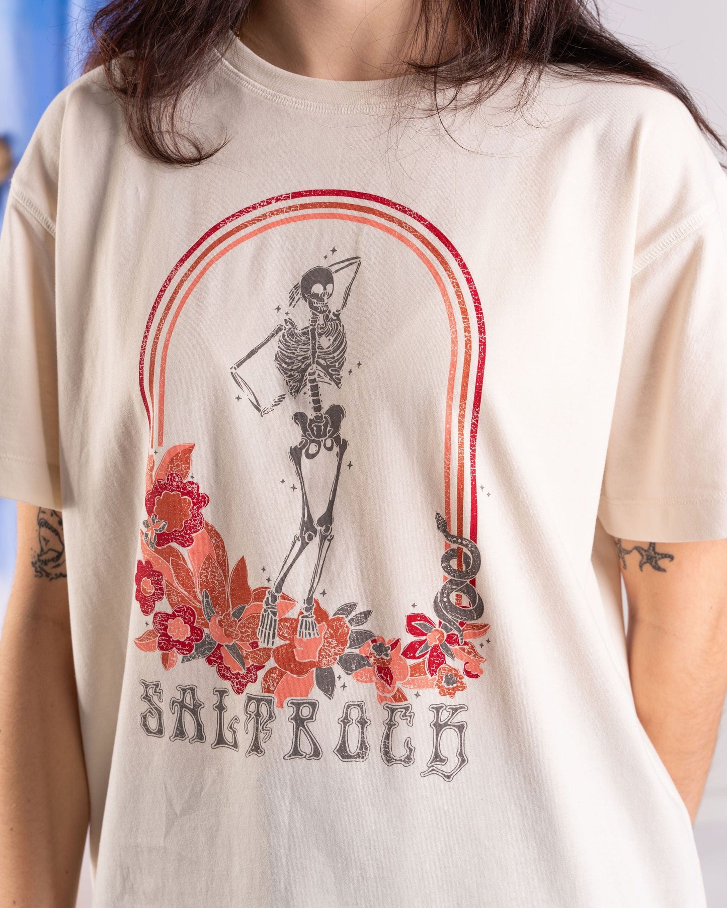 Floral Skelly - Womens Short Sleeve T-Shirt - Cream