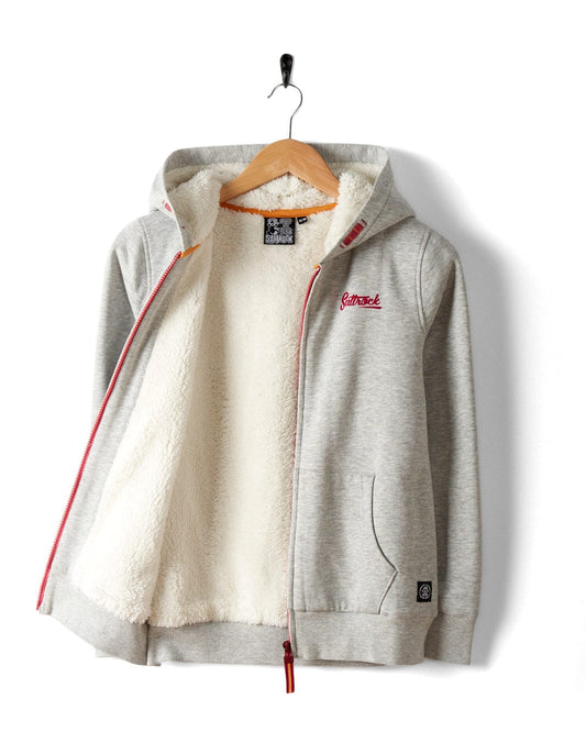 Wildflower Wave - Kids Sherpa Lined Hoodie - Grey