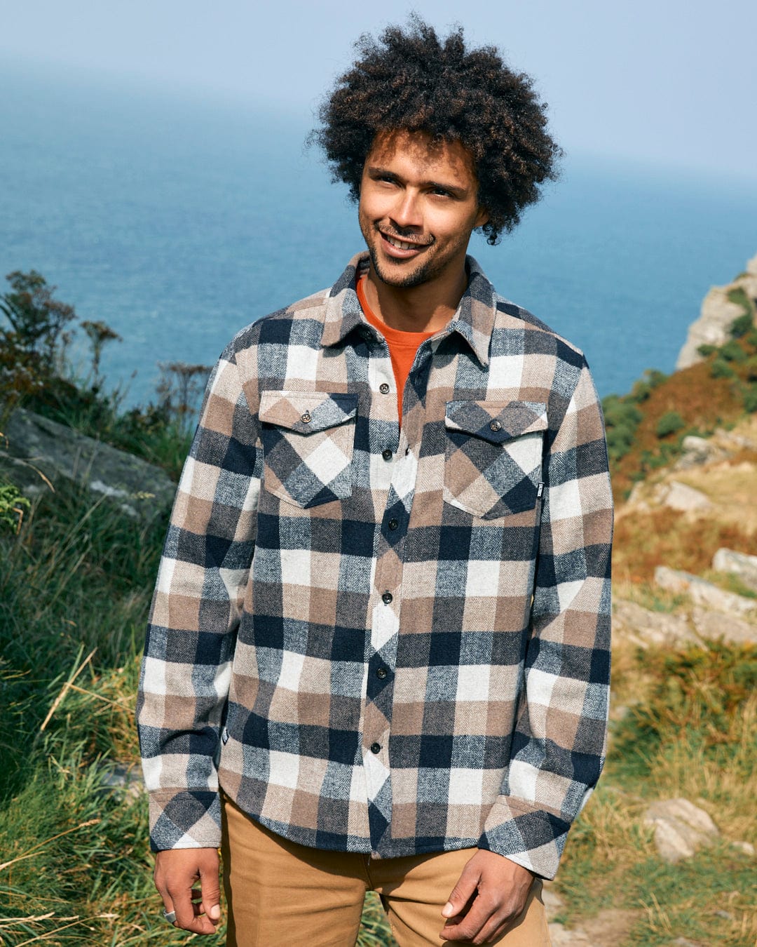 Wilfred - Mens Check Flannel Shirt - Brown