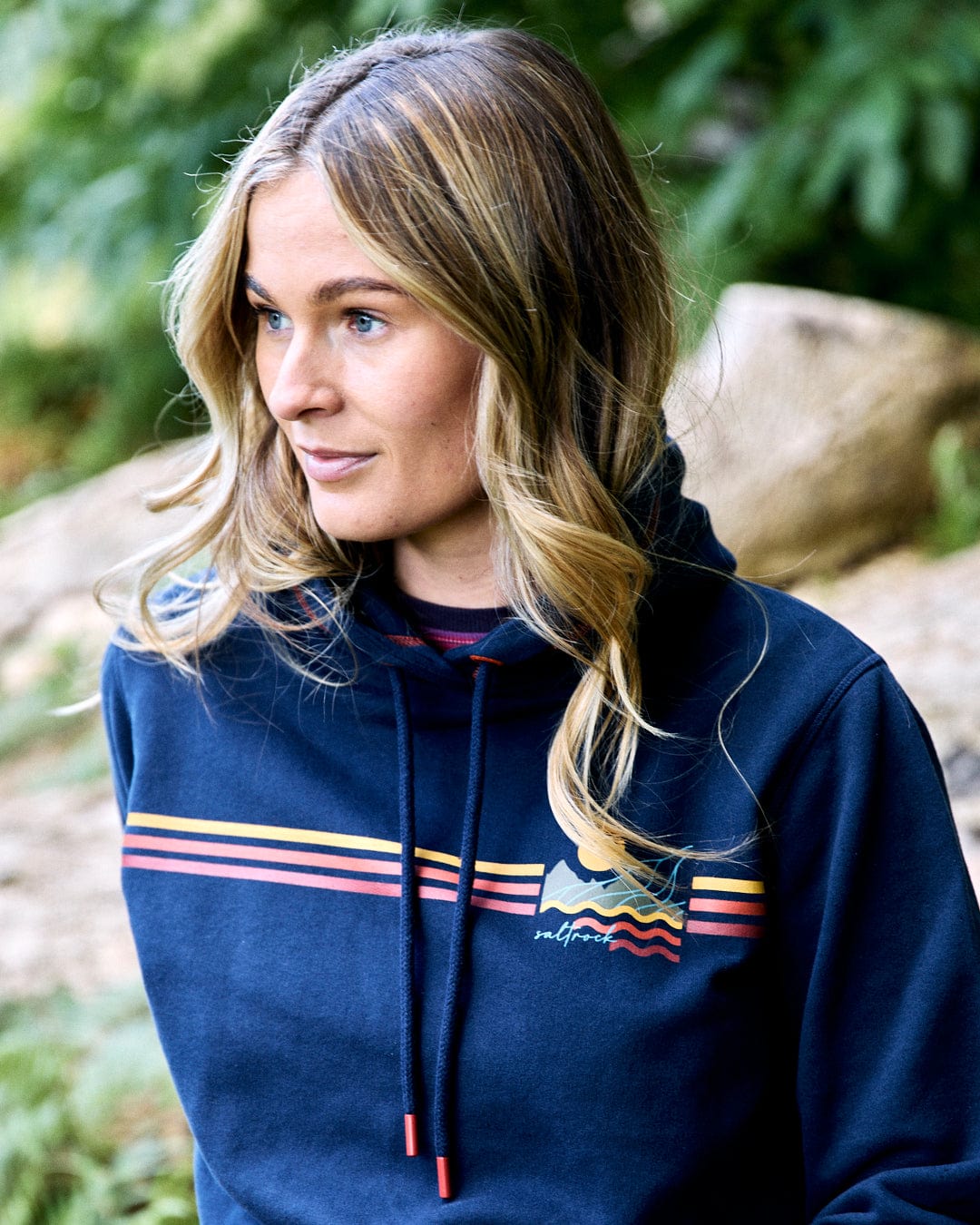 Winter Stripe - Womens Recycled Pop Hoodie - Blue