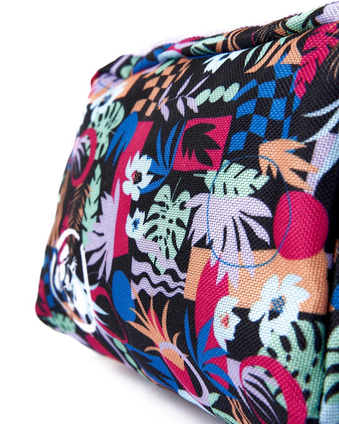 A colorful Zephyr pencil case with a tropical print on it, made by Saltrock.