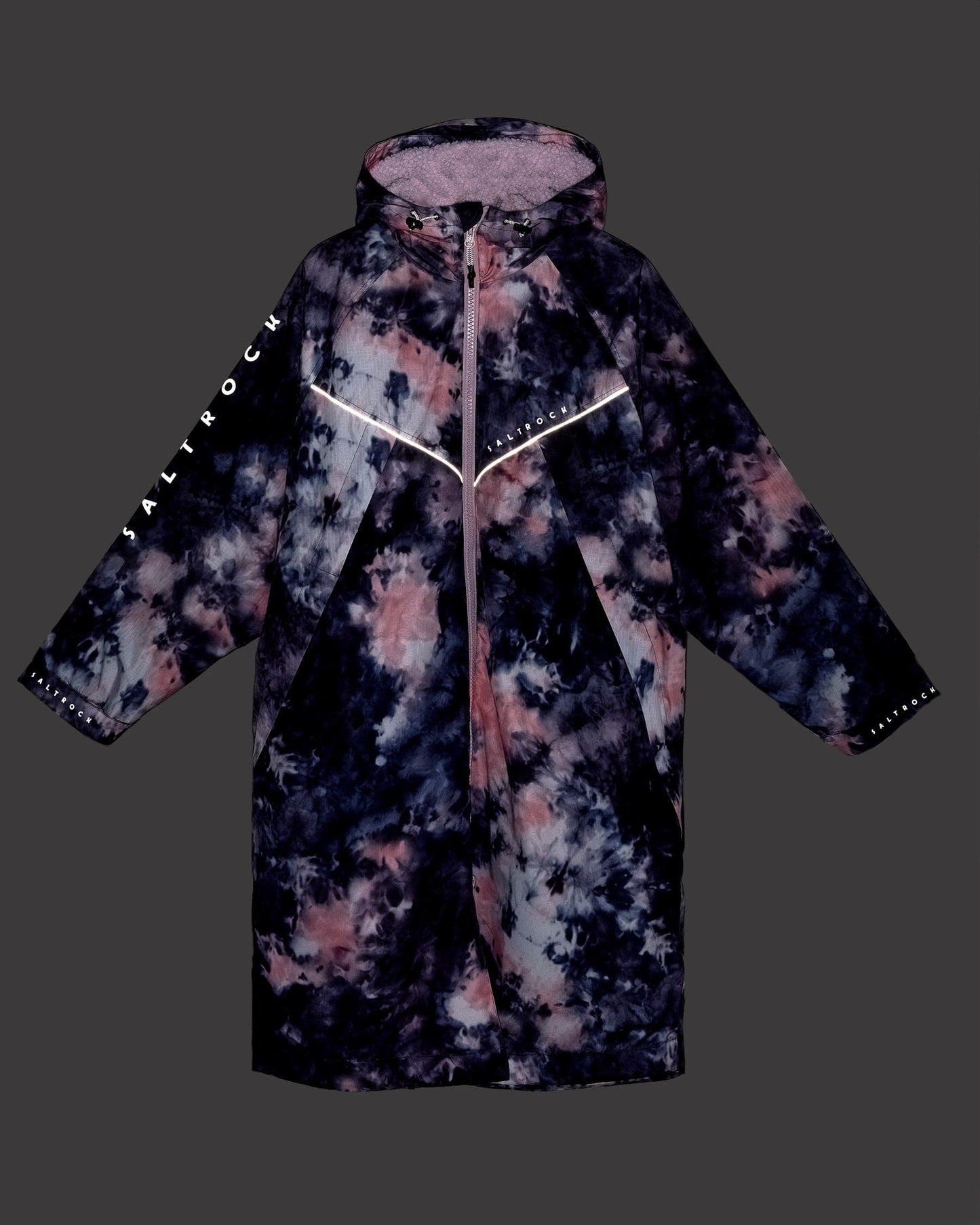 A high performance Four Seasons - Tie Dye Waterproof Changing Robe - Pink with hood.